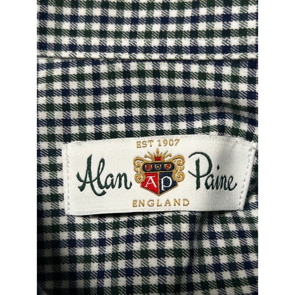 Alan Paine Mens Button Down Shirt Blue Green Long Sleeve Size Medium - CJ - Picture 4 of 10